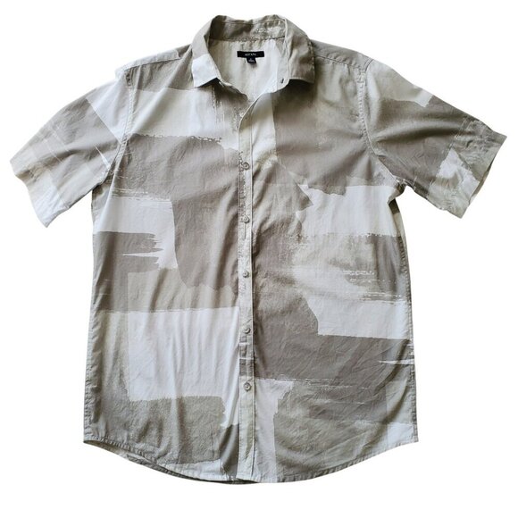 ALFANI All Cotton Painted Blocks Regular-Fit Stretch Printed Button-Down Shirt M - Picture 4 of 13